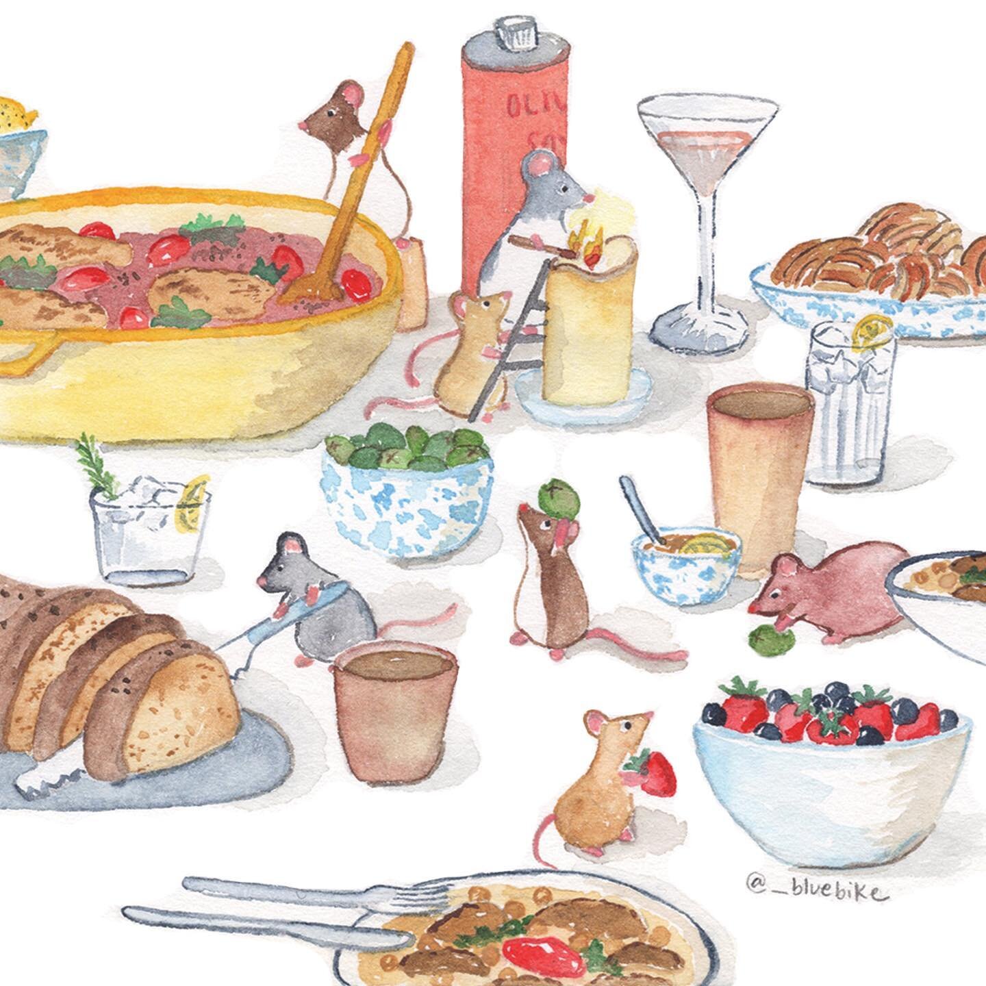 friends setting the table for a feast 🐀💕🍲 

tonight's watercolor for week 106 of @stillherestilllife - based on @lillibethchen photo prompt

#stillherestilllife #week106 #foodillustration #illustration #ratart #ratsarecute #ratartist #tablescape #