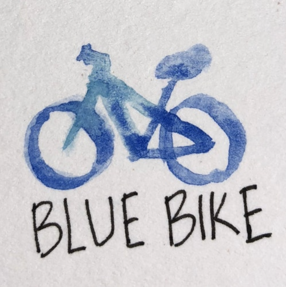 the blue bike watercolor art by Annie Ramsbotham