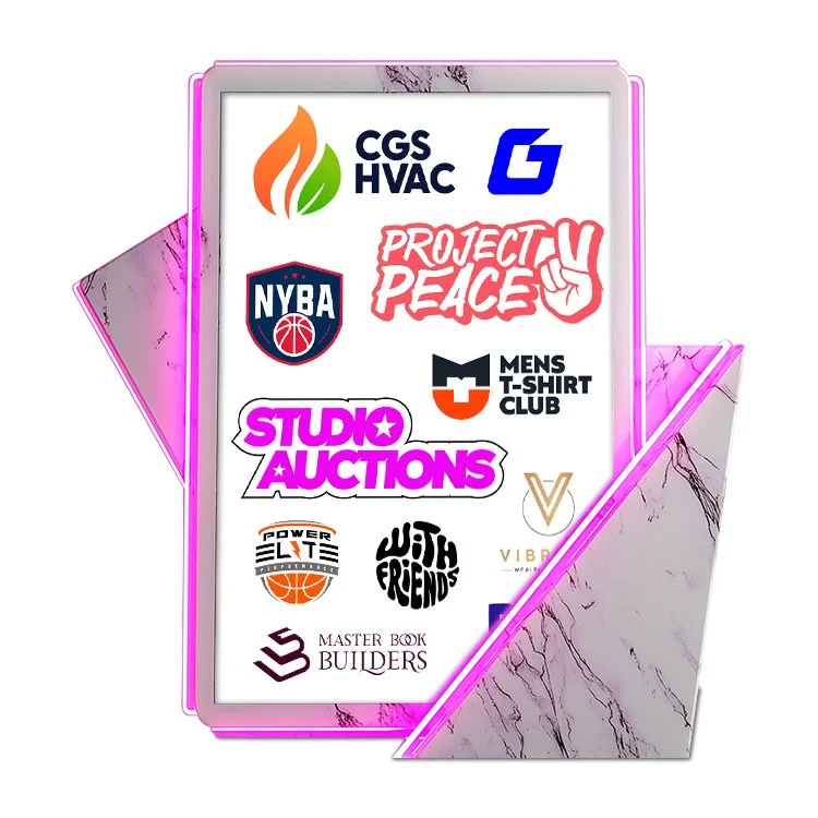 iPad mockup with 10 custom logos on the screen