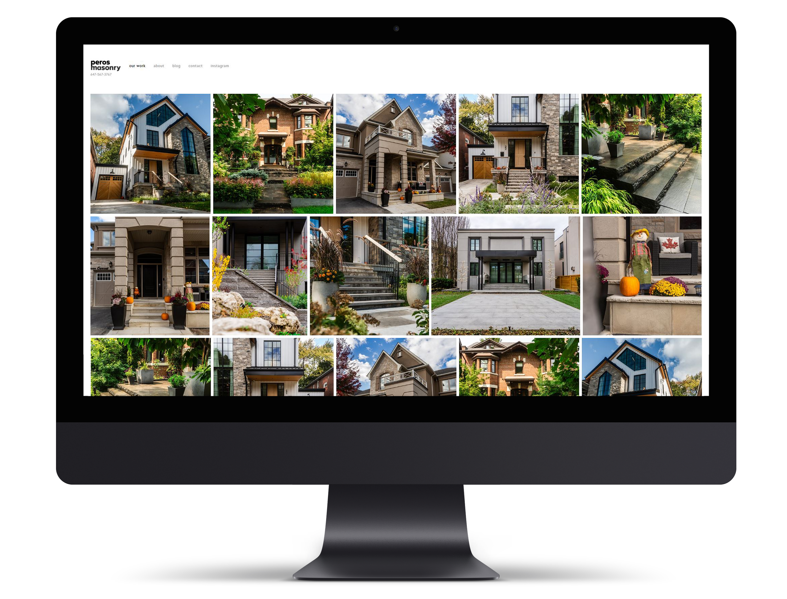 Masonry contractor website on iMac computer