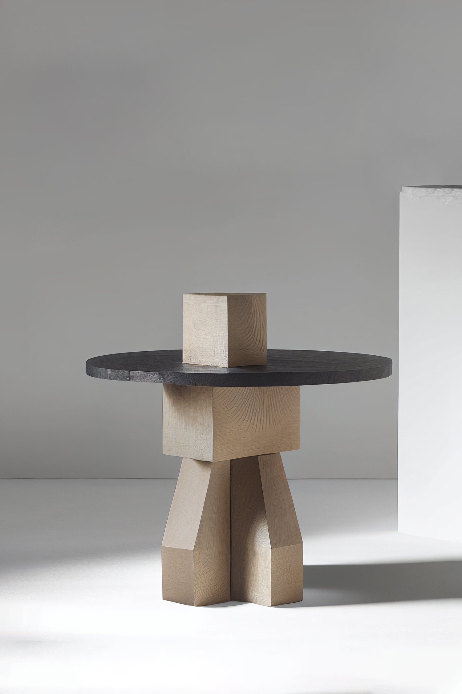 Hand-crafted Solid Thick Wood Faceted Side Table Grey By NONO 2.jpg