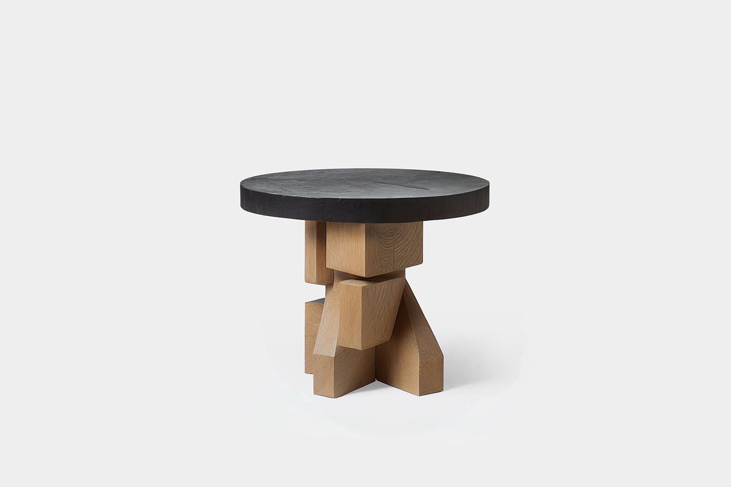 Hand-crafted Solid Thick Oak Faceted Side Table By NONO 1.jpg