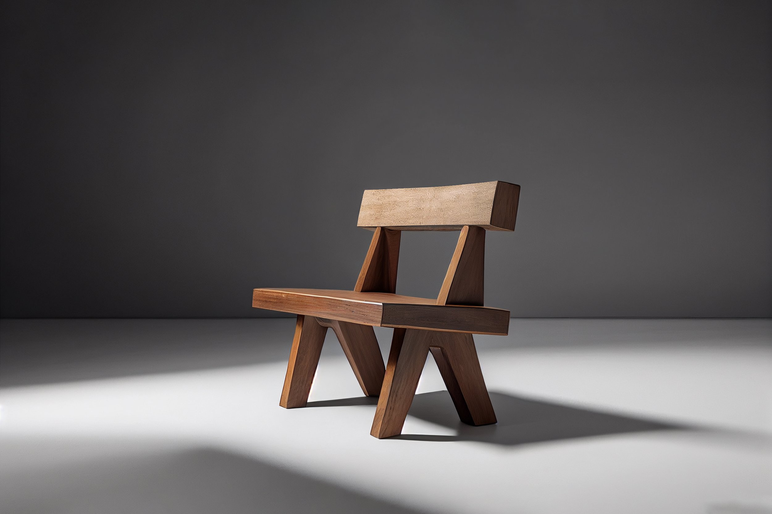 Bench In The Style Of Mobichalet Made Of Solid Wood, Brutalist Seat — 2.jpg