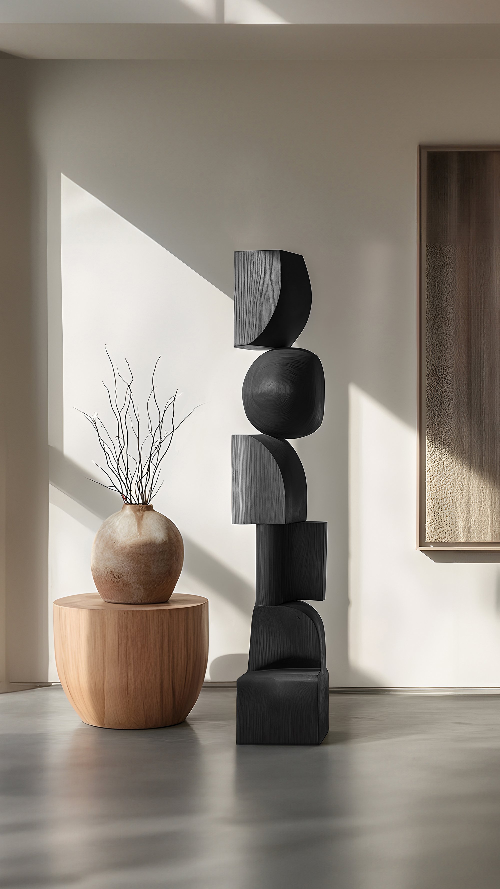 Elegant Biomorphic Sculpture, Black Solid Wood by Escalona, Still Stand No88 -5.jpg