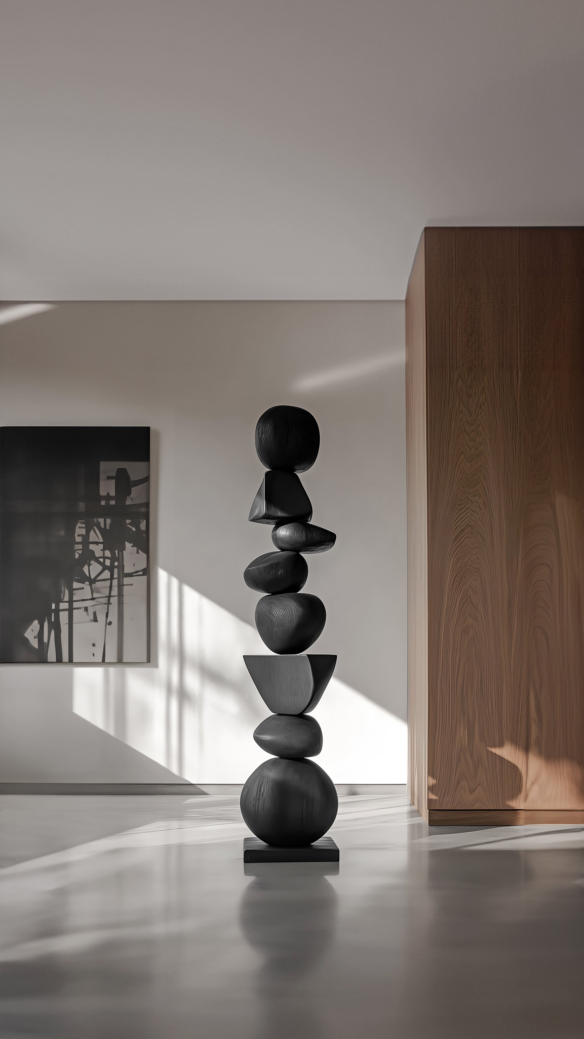 A Sculpture of Dark Elegance, Biomorphic Black Solid Wood, Still Stand No97 -5.jpg