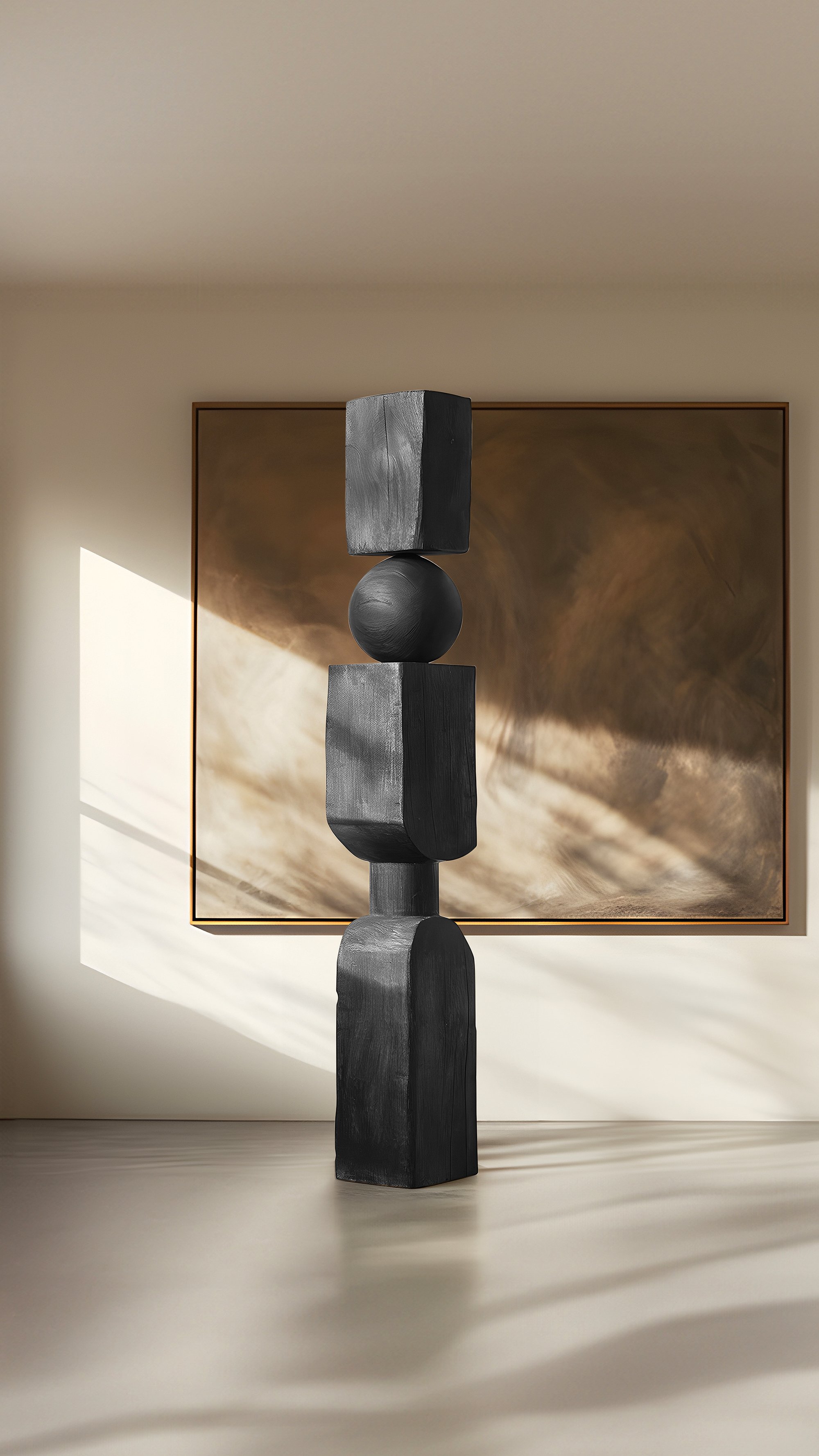 Modern Art Carved in Sleek Dark Black Solid Wood, NONO's Still Stand No99 -5.jpg