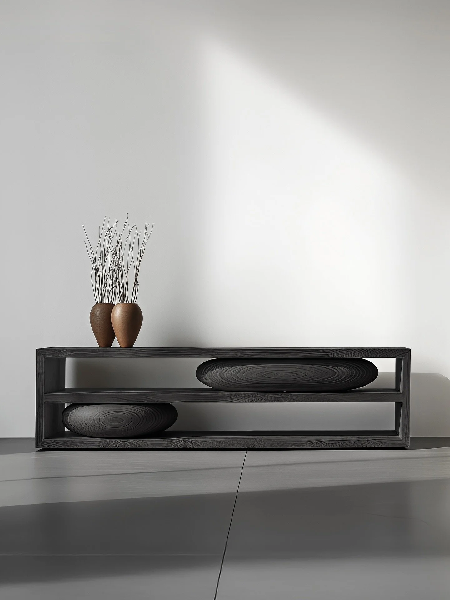 The Sereno credenzas celebrate the art of minimalism. We designed them to be elegant yet understated, with a focus on simplicity. The wooden sculptures add a unique touch, making each credenza a piece of art in your home.

&mdash;
For inquiries, cont