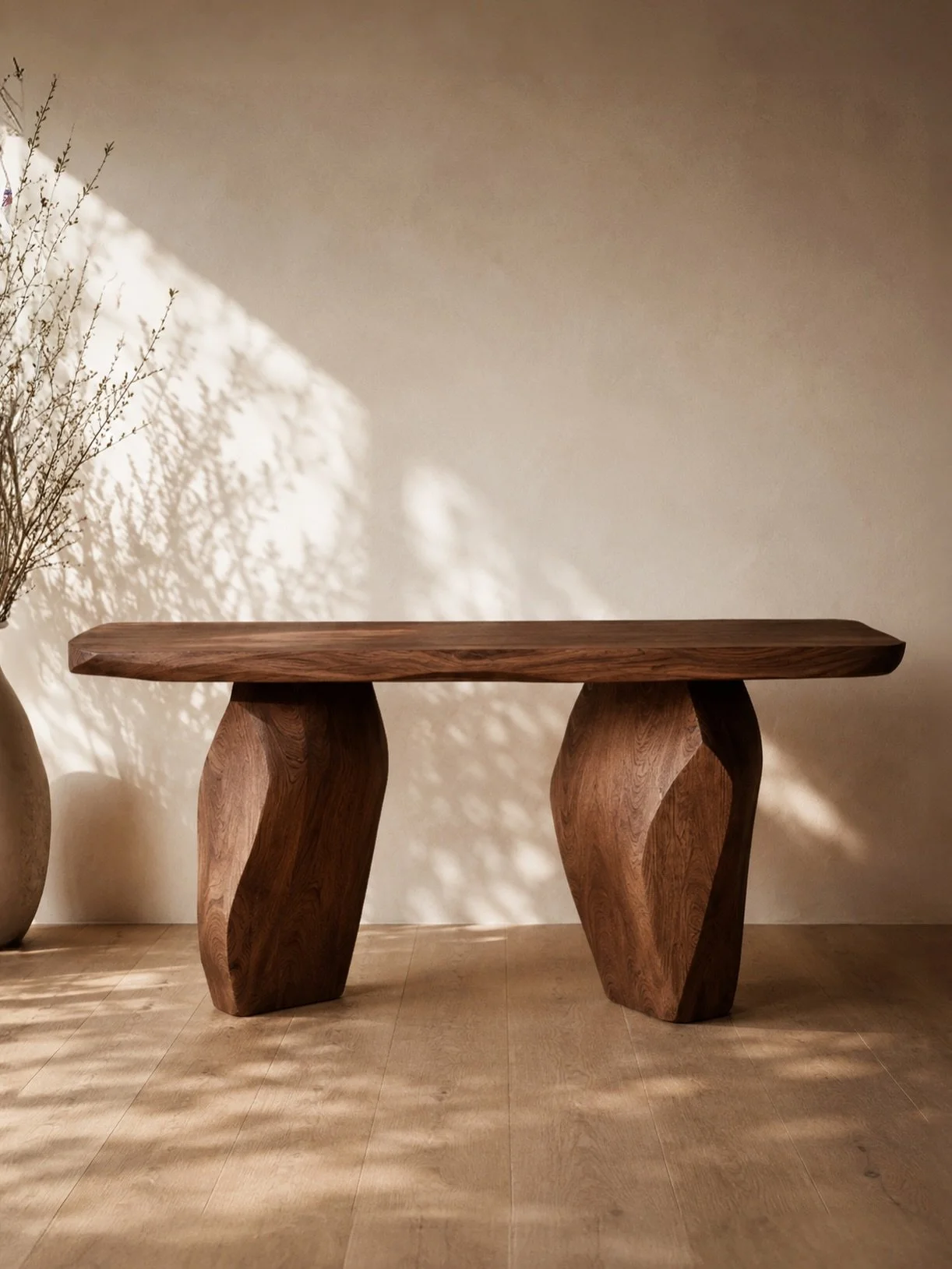 The sculptural legs are the point with Solace. 
They hold the table, but they also give the whole piece its rhythm.

#console #woodworking #architecturaldetail