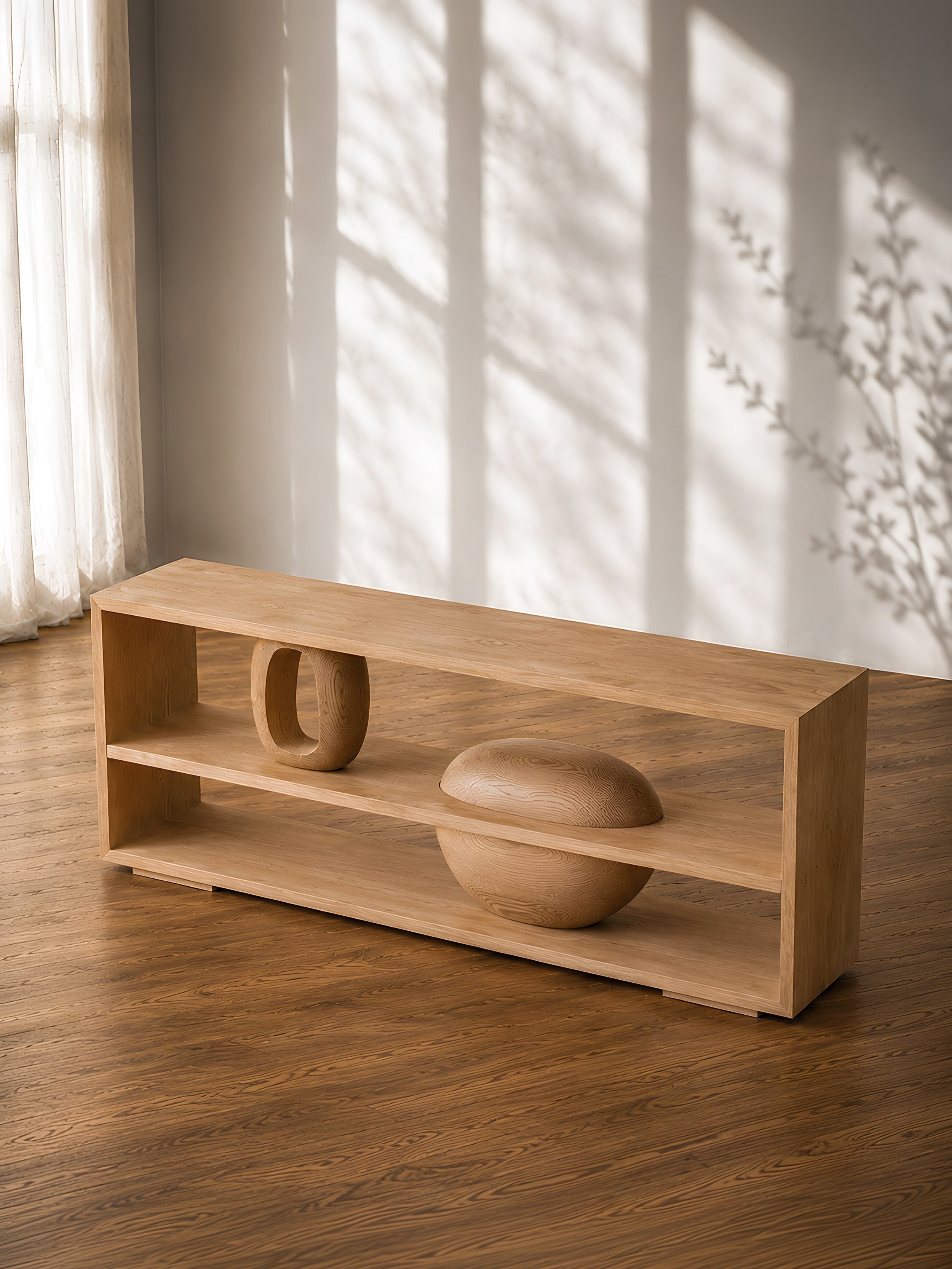 The simplicity of the Sereno Console leaves every proportion exposed, from the long horizontal body to the softened forms supporting it underneath.

#console #woodworking #designstudio