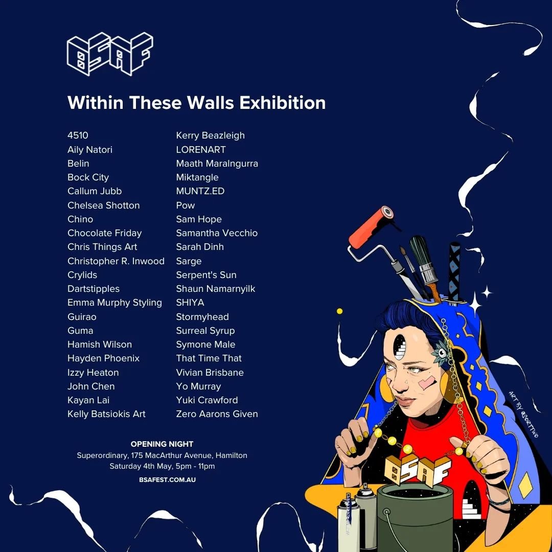 I'm excited to be selected in this year's Brisbane Street Art Festival &quot;Within These Walls&quot; exhibition at @superordinarybne 175 MacArthur Ave Hamilton from 5th May - 19th May 9am - 2pm.
Come check out all of the amazing artwork, I'll have f