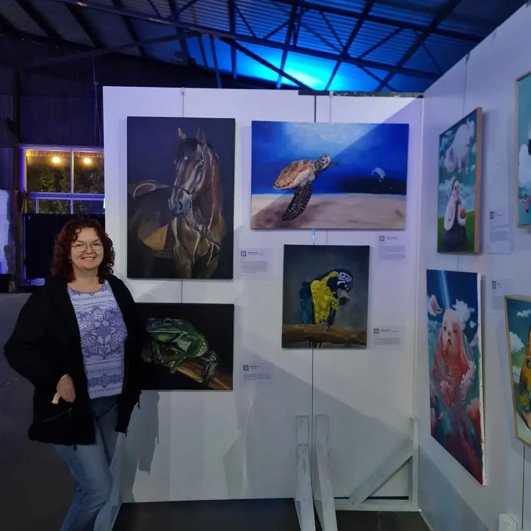 @bsafest Opening night tonight.  I managed to get a photo of myself with my paintings before the crowds of people arrived.  There was some amazing artwork on display. I was inspired by many of the paintings I saw. Some of my favourites were by @symon