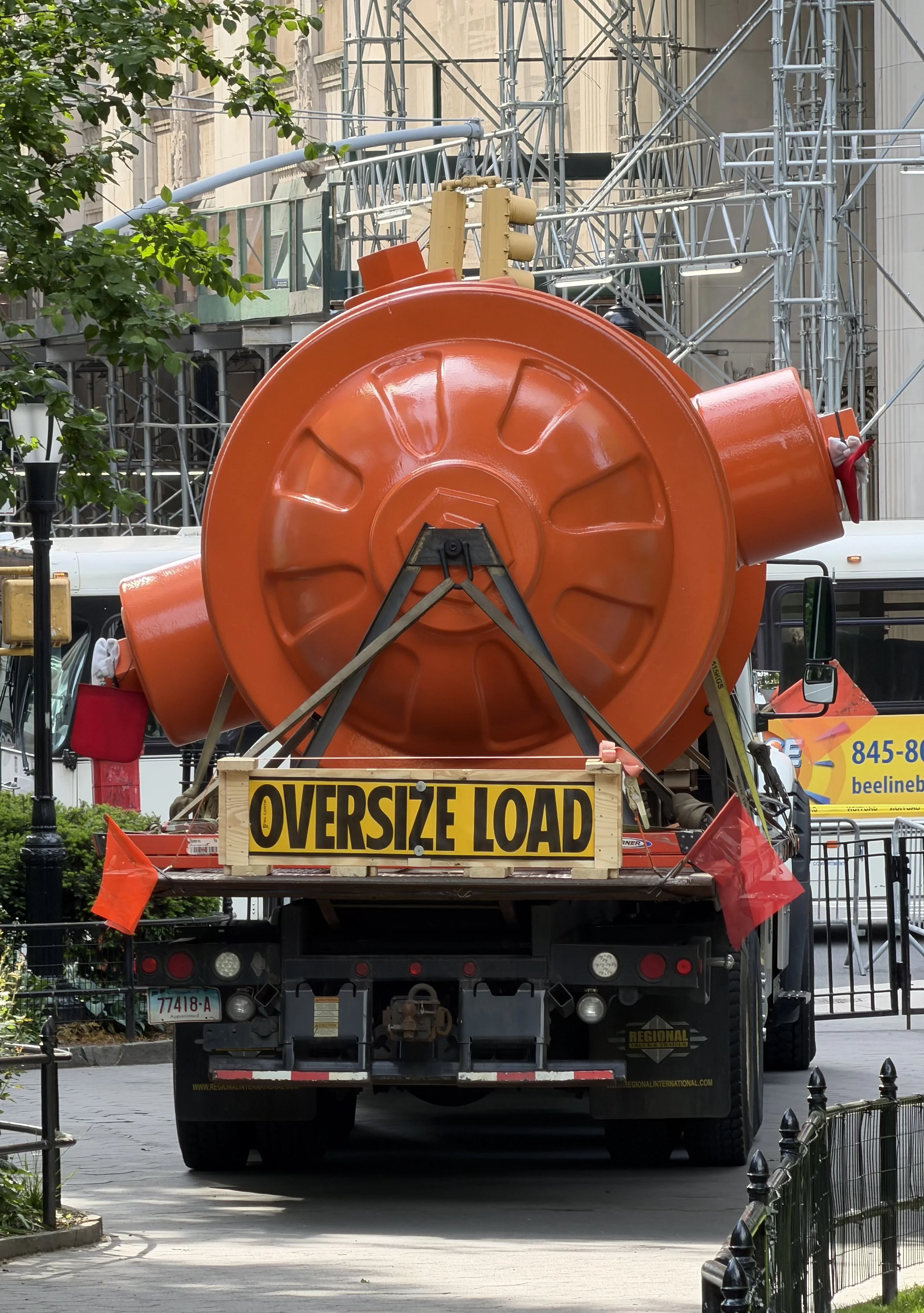 Fabricated from CNC-routed foam and sealed against the elements, the hydrant sculpture is a nod to a childhood memory made large enough for a city to share. Photo by Jamie Lubetkin