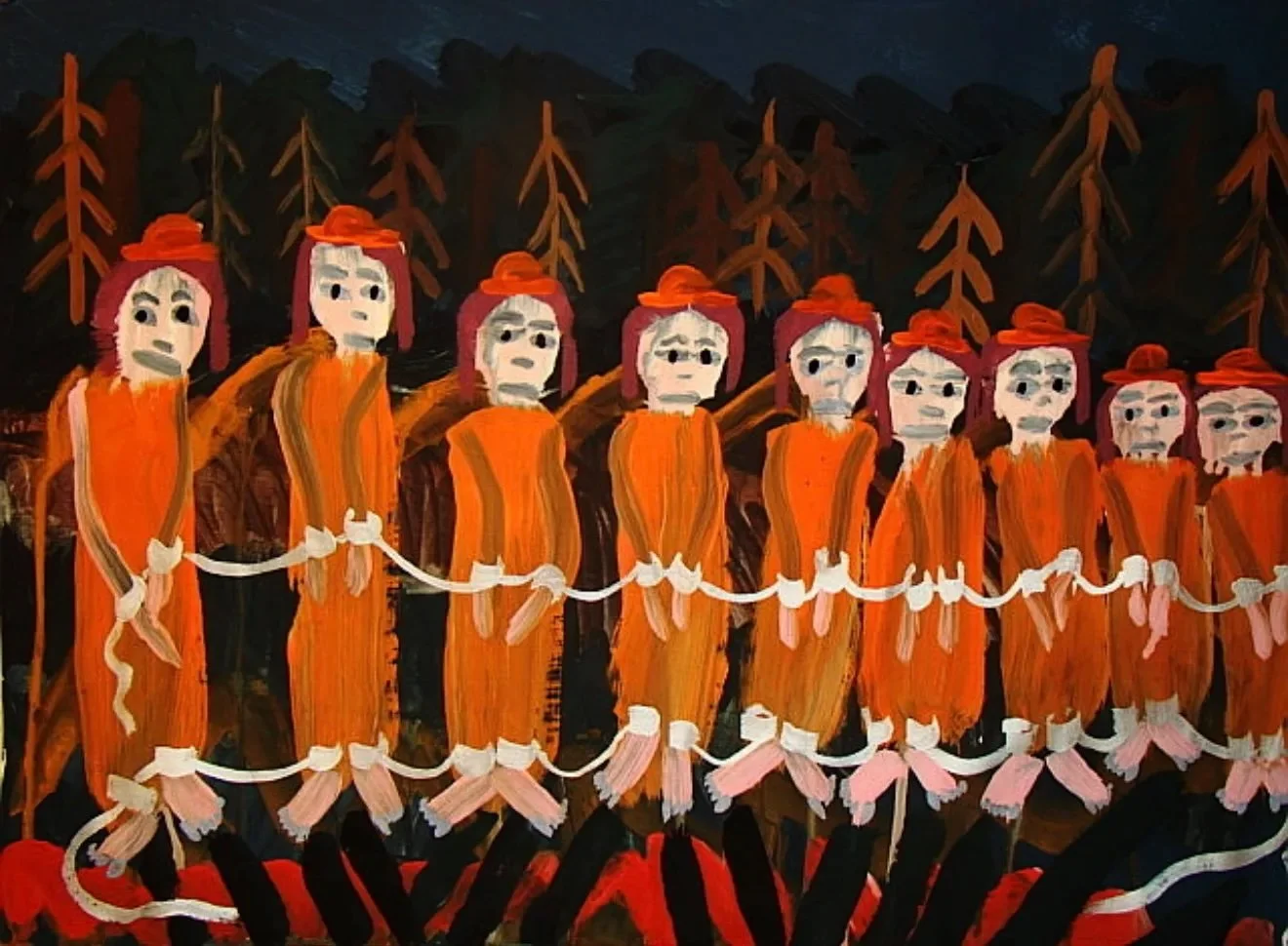 Alma Realm, Woodland Chain Gang (2026), outsider art painting featured in New York’s Outsider Art Fair moment