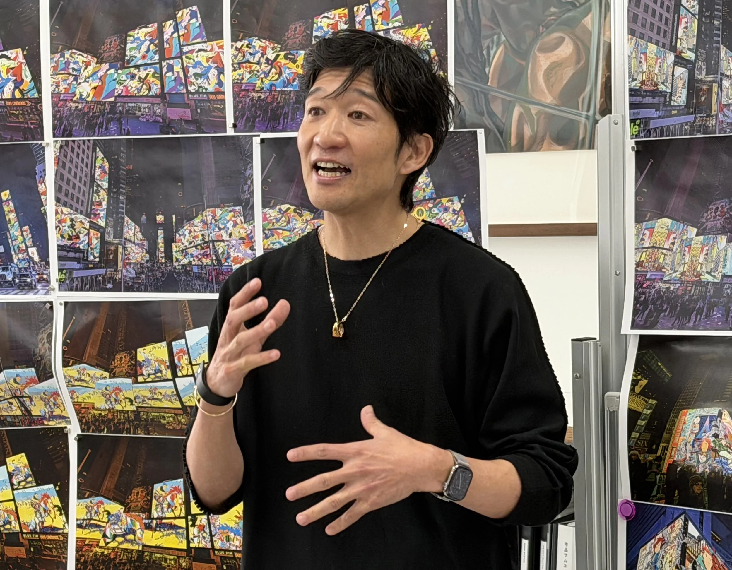Tomokazu "Matzu" Matsuyama discusses his art during an interview at his Brooklyn studio