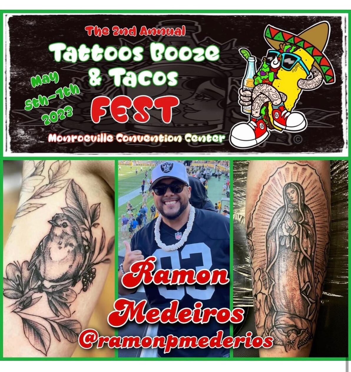 Come see @ramonpmedeiros &amp; Black Oak Artistry at our booth at this years convention in Monroeville. 
@tattoos_booze_tacos_fest May 5,6,7. Flash designs, custom designs and a giveaway 👍