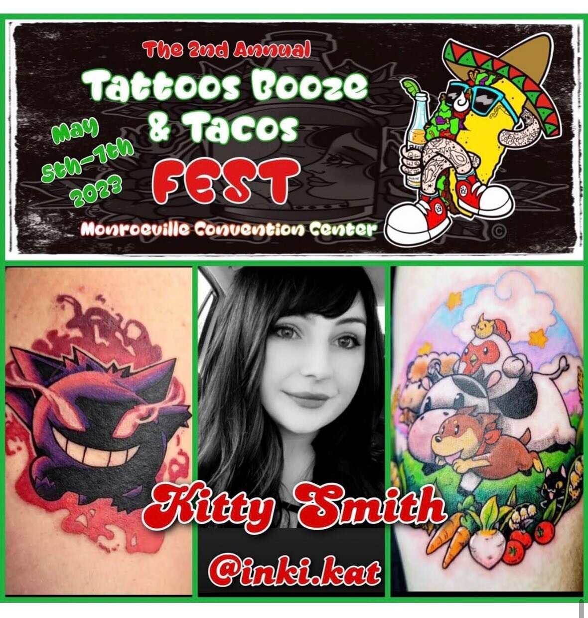 Come see @inki.kat &amp; Black Oak Artistry at our booth at this years convention in Monroeville. 
@tattoos_booze_tacos_fest May 5,6,7. Flash designs, custom designs and a giveaway 👍
