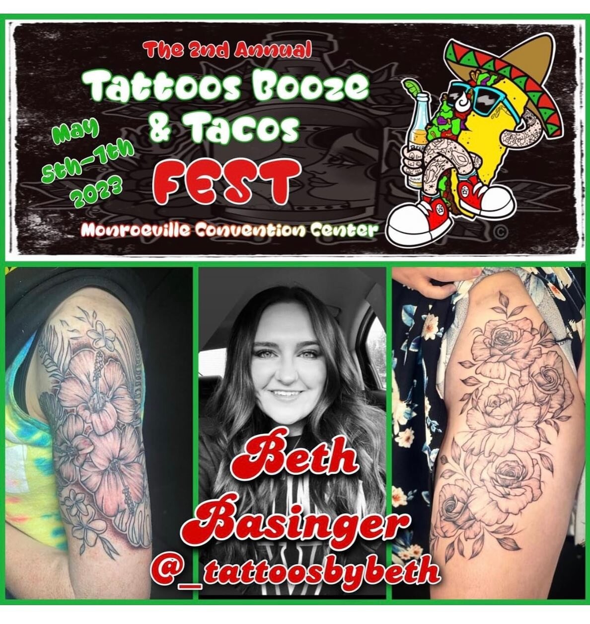 Come see @_tattoosbybeth &amp; Black Oak Artistry at our booth at this years convention in Monroeville. 
@tattoos_booze_tacos_fest May 5,6,7. Flash designs, custom designs and a giveaway 👍