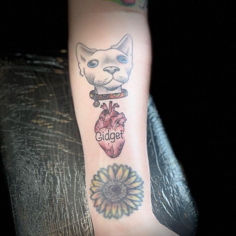 Cat (heart and collar) memorial by @_tattoosbybeth