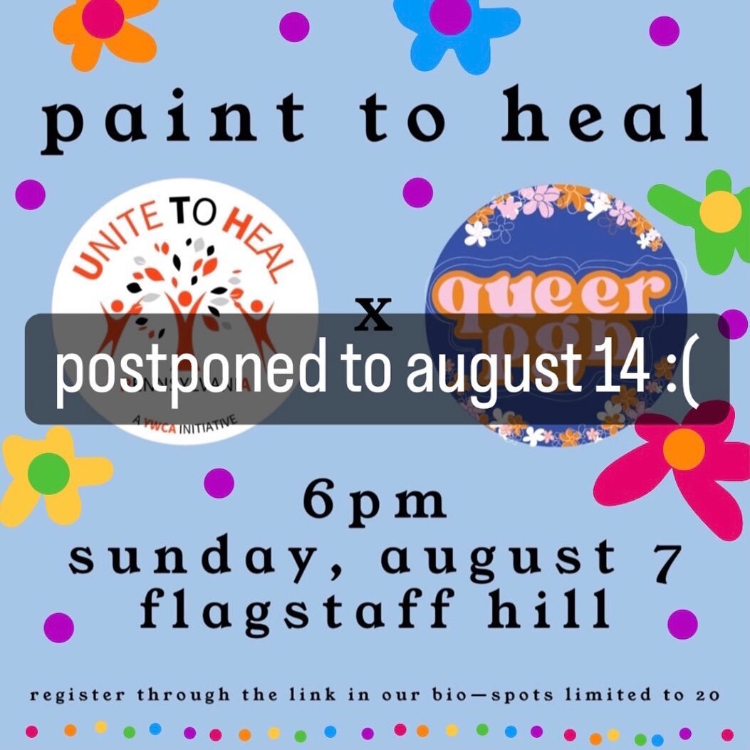 Hi friends, due to today&rsquo;s unfortunate weather, we&rsquo;ll be postponing Paint to Heal to next Sunday, 8/14 at 6pm in the same location. We&rsquo;re sorry for any inconveniences this may have caused, and we are bummed :( Thanks for understandi