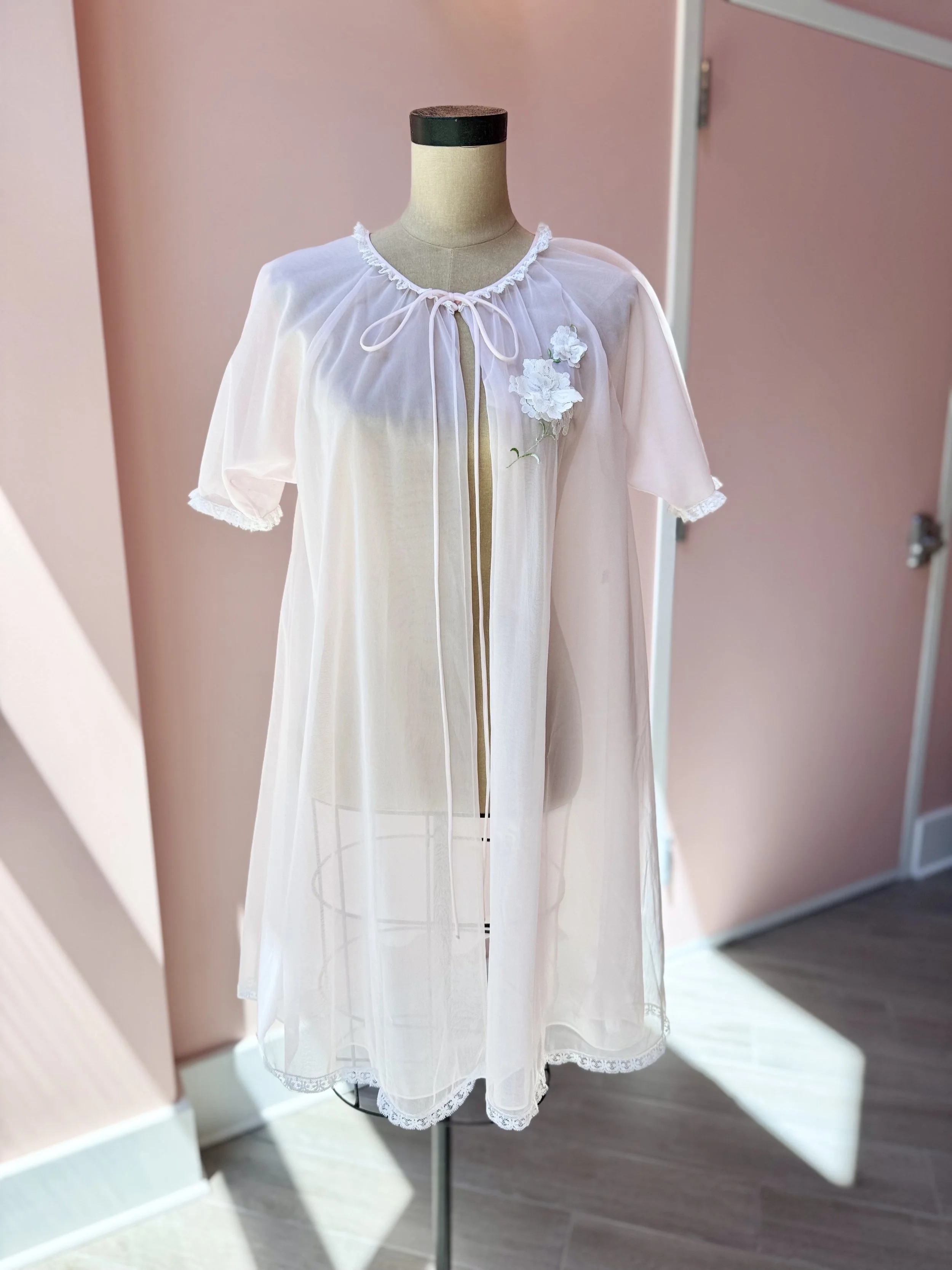 1960s Blush Peignoir with Floral Appliqué