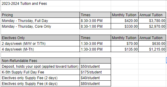Tuition & Fees — Growing in Light