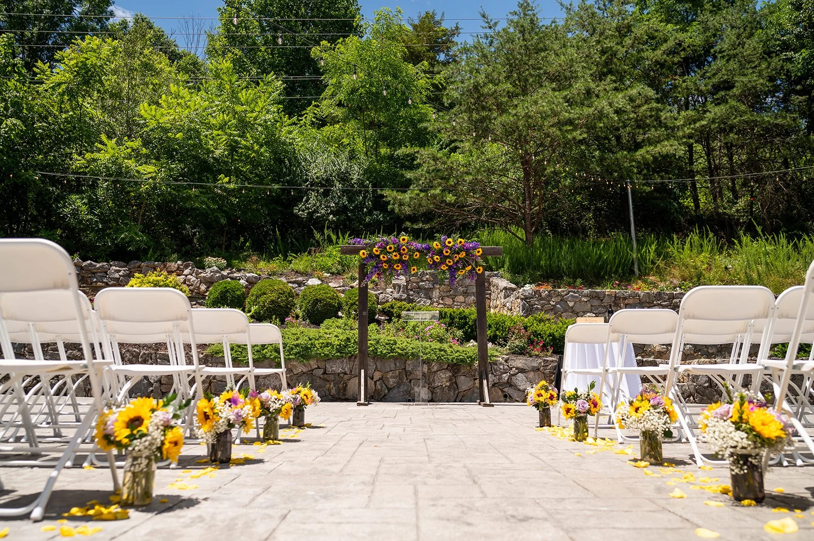 Outdoor ceremony setup on the outdoor patio at Milton Ridge. Located in Clarksburg, Maryland just minutes from Frederick.