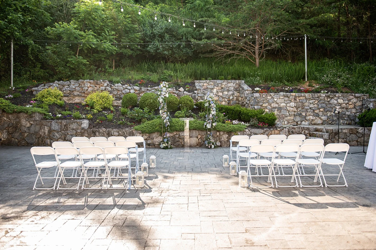Spring outdoor wedding on the outdoor patio at Milton Ridge