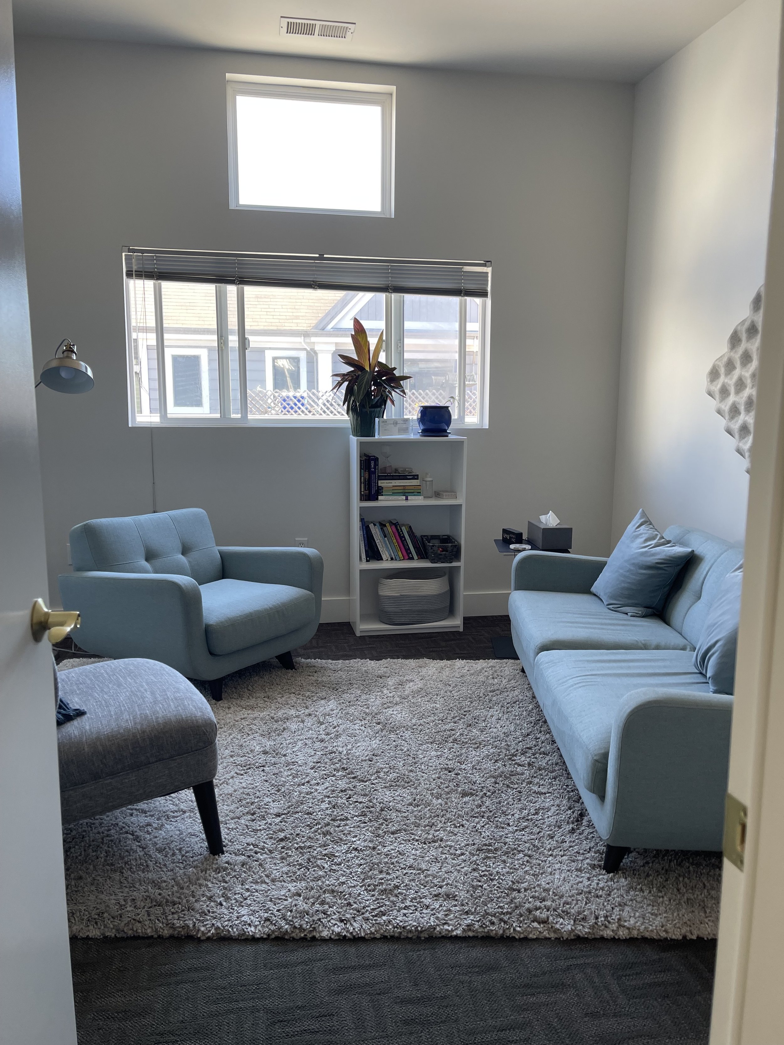 Soothing blue therapy room