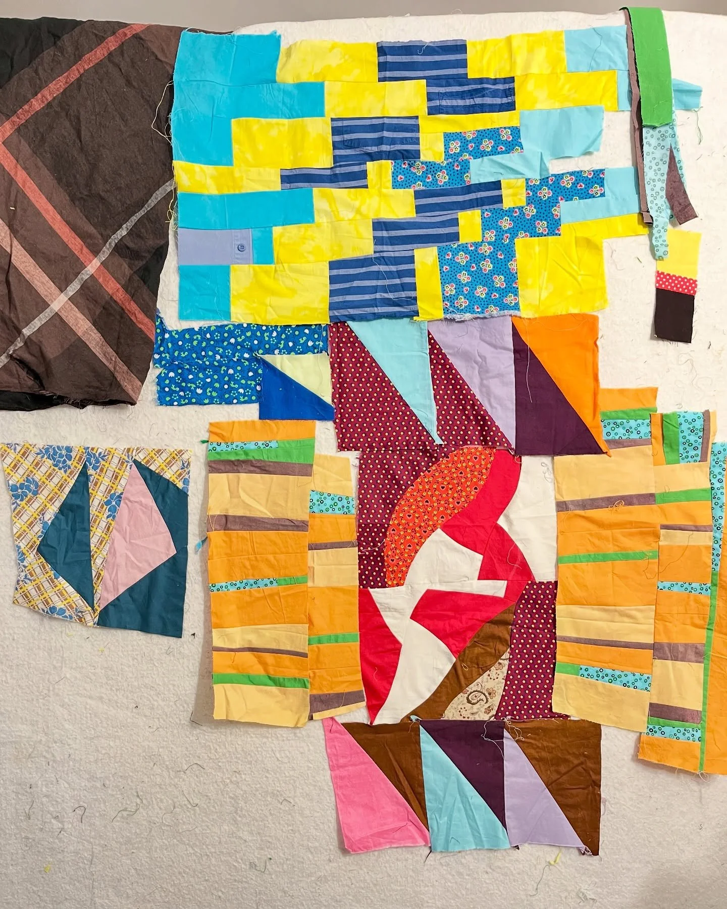 These patchwork segments are quite different. Is it possible to bring them together into a cohesive conversation in the same quilt? Not sure but staying open and curious about the possibilities! 

DEI Quilt Composition workshop happening today on Zoo