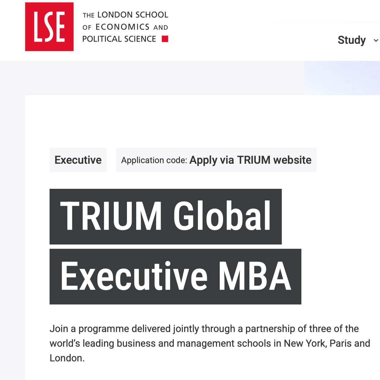 LSE TRIUM MBA Student Facesheet 2025