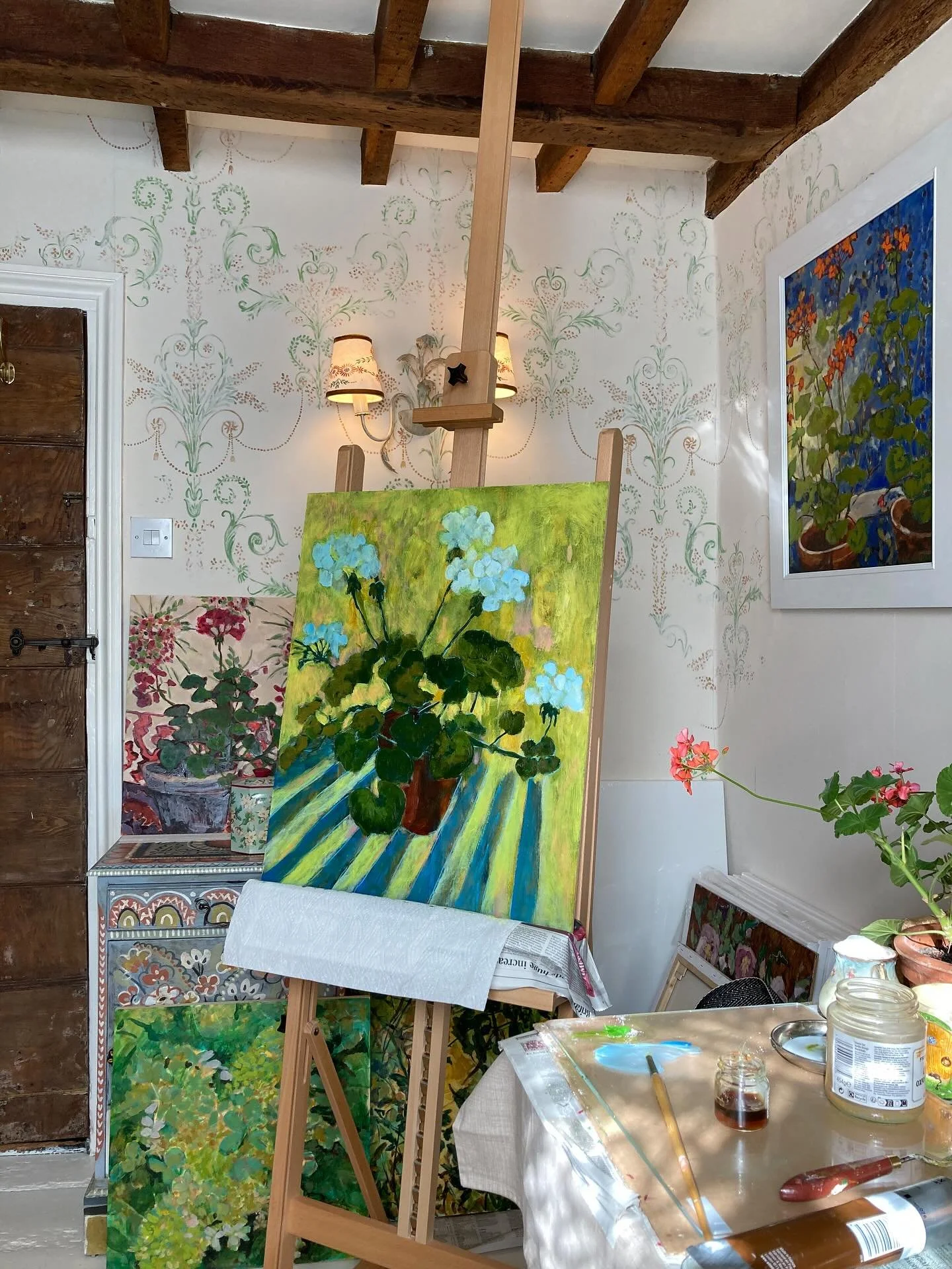 Monday at home getting some painting done before heading off to my studio at Godinton. Loving yellows greens and pinks at the moment and a stripe!
#judeaskeybrown