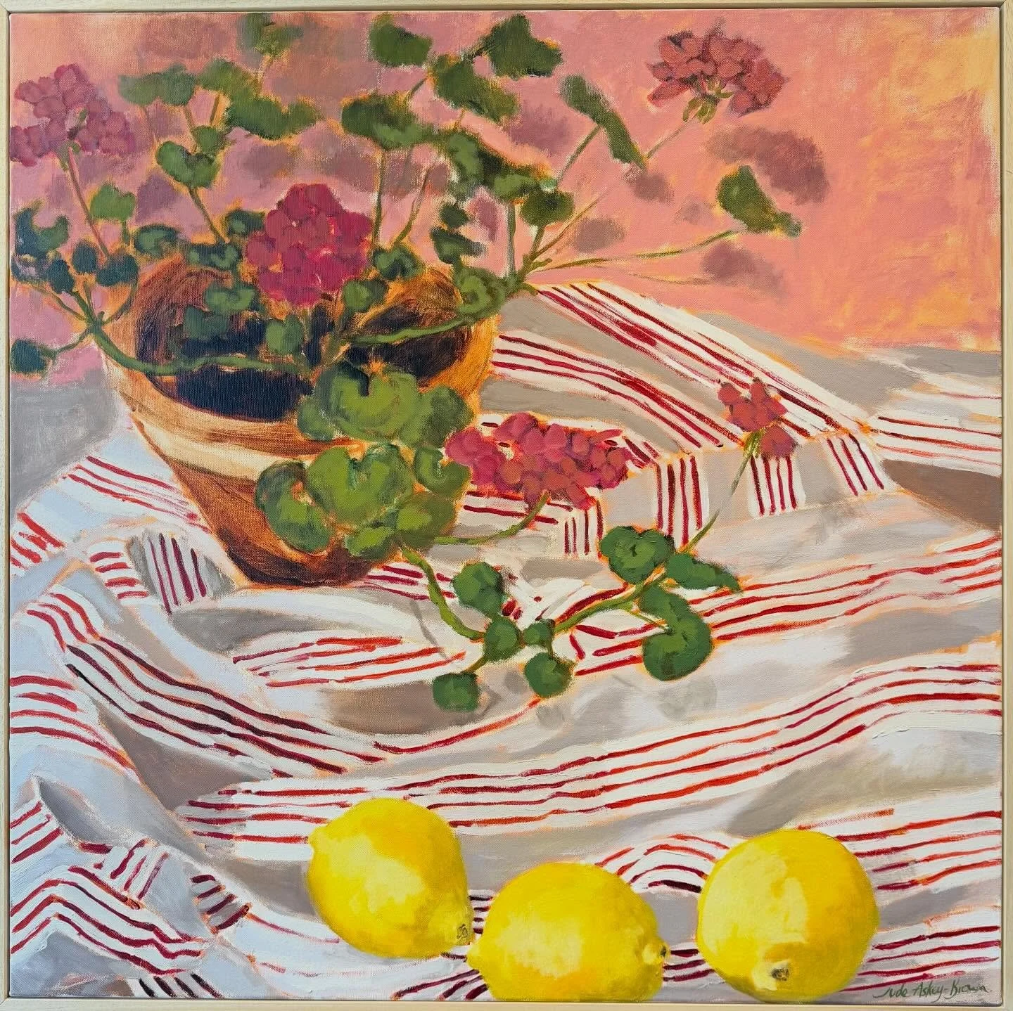 Geraniums and lemons two of my favourite things to paint!

I&rsquo;ll be at Gallery 66 in Folkestone today 11-5pm do come over for a visit.

#judeaskeybrown #geraniums #lemon #folkestone