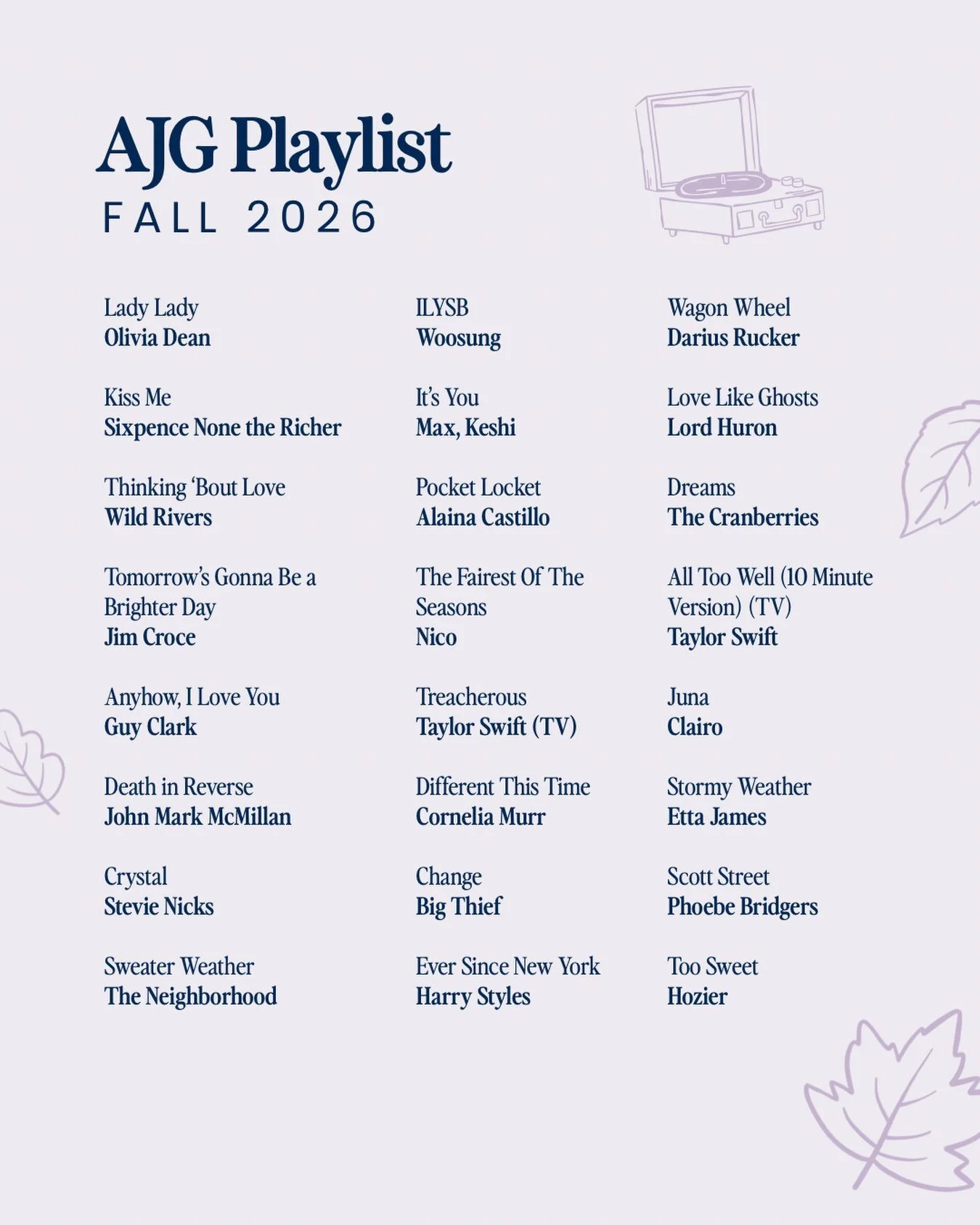 Here&rsquo;s what we&rsquo;re listening to this fall 🍁🍂🤍🎃

Comment your song of fall 😌