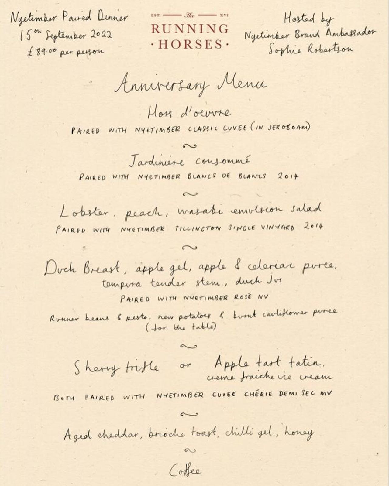 📮𝒜 𝓋𝑒𝓇𝓎 𝓈𝓅𝑒𝒸𝒾𝒶𝓁 𝒾𝓃𝓋𝒾𝓉𝒶𝓉𝒾𝑜𝓃 𝒻𝑜𝓇 𝓎𝑜𝓊

Join us on 15 September for an anniversary dinner where we will be recreating a menu served at The Running Horses back in 1941! 

Fun story, while renovating the pub almost a year ago w