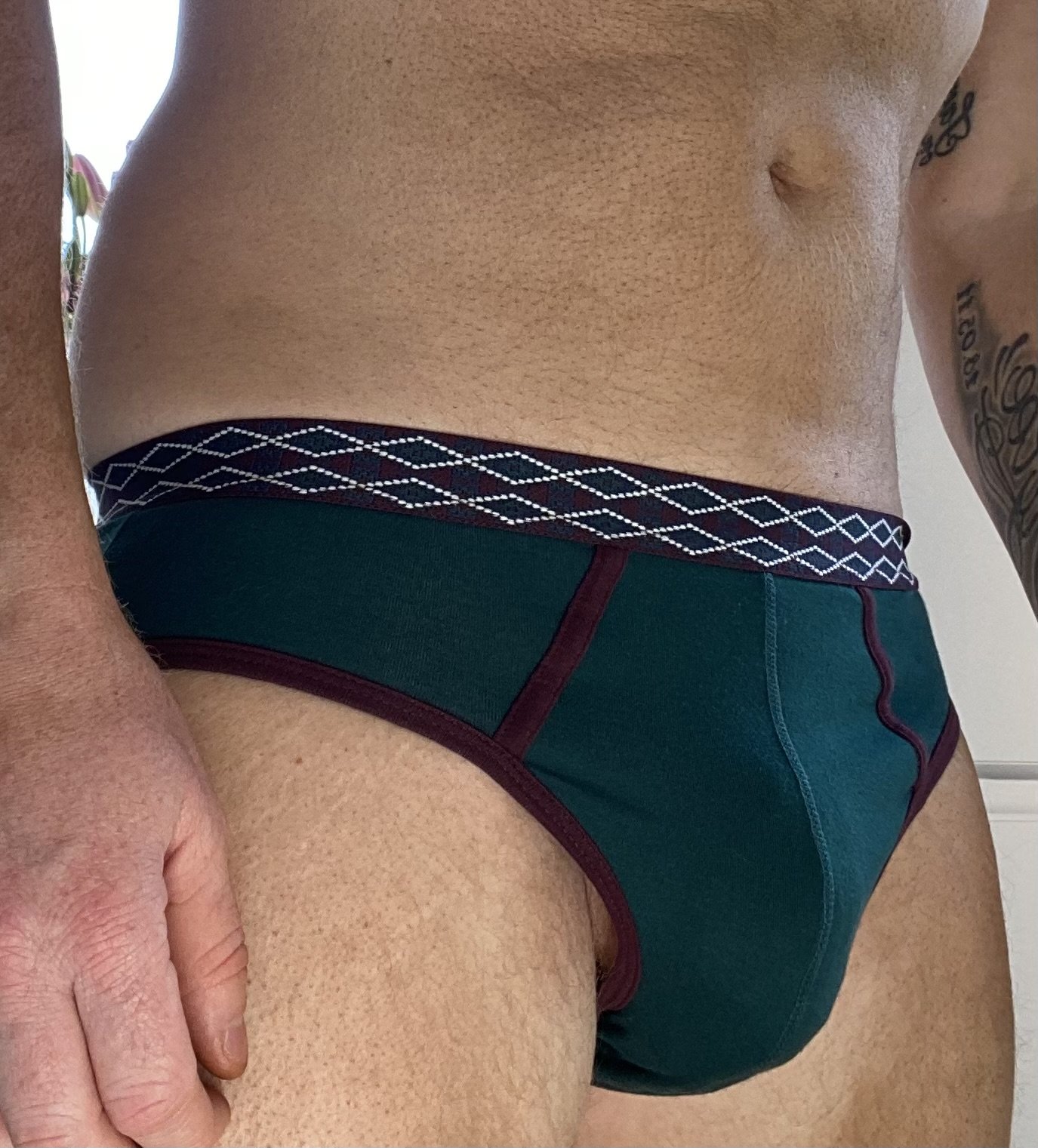 MrT's green and maroon briefs