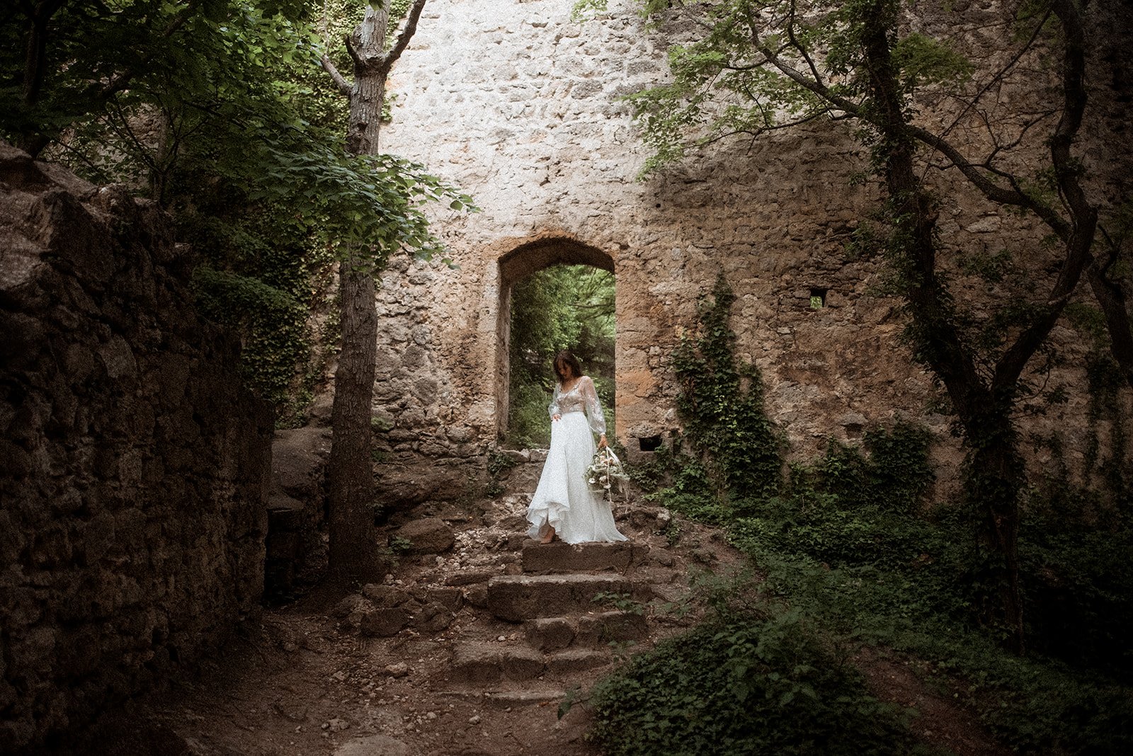 Bridal portrait captured during an elopement in Austria in an old ruined castle near Vienna