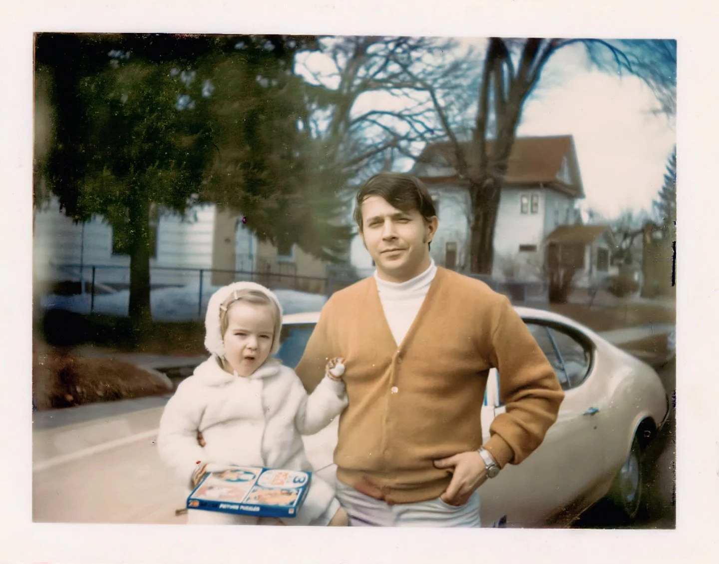 Photo restoration of a shot of me and my dad in 1971, Minneapolis, MN. It&rsquo;s a Polaroid and one of my favorite photos because it&rsquo;s the only one we can find of the cream-colored 442 I&rsquo;m sitting on. 

#photorestoration #1971 #442