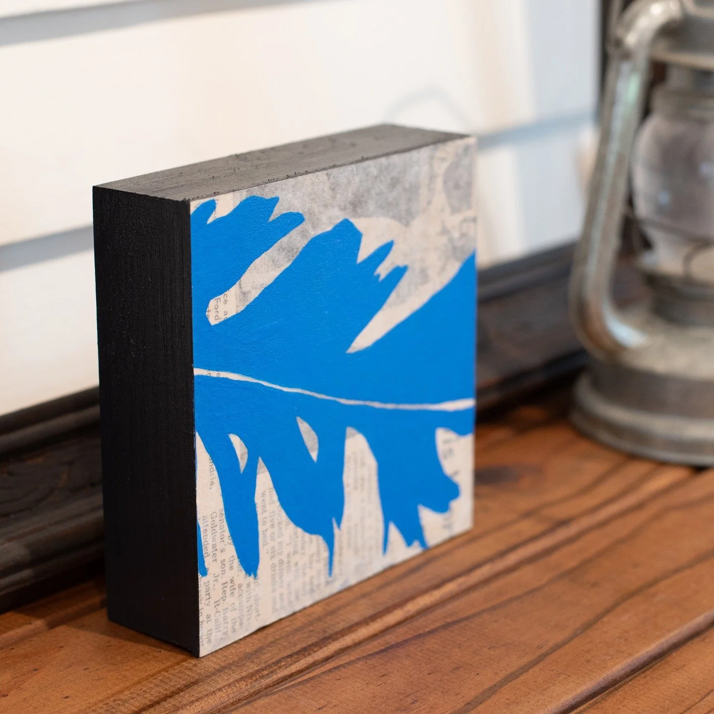 Day 3 of my weeklong artist retreat.

I'm looking at my own artwork and picking out a few that represent some ideas I want to explore more of in the next 'season'. 

Blue Betty, named after the vintage news article, featuring Betty Ford, is a favorit