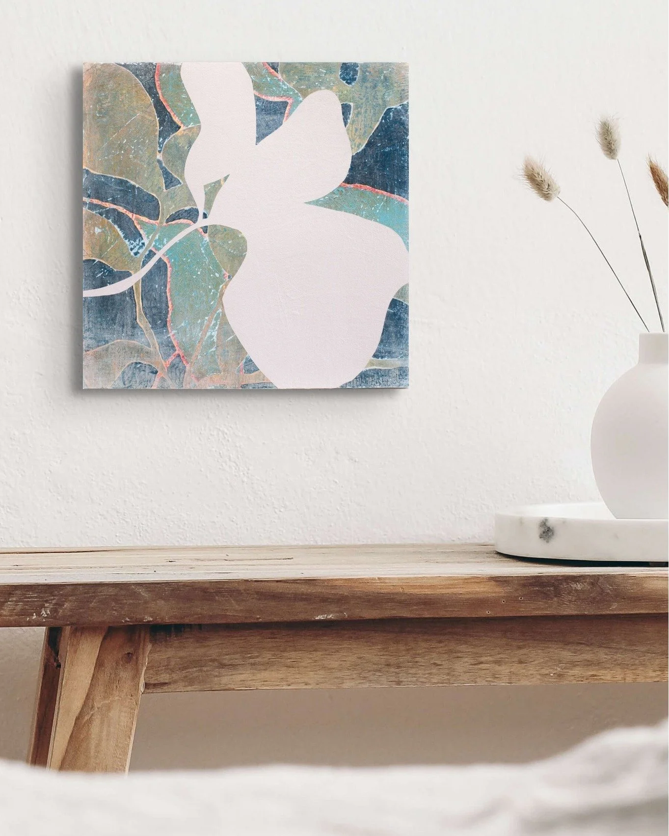 The name Olivia carries the spirit of growth &mdash; rooted yet reaching, calm yet full of life. This piece reflects that quiet duality: a gentle strength unfolding through layers of texture and light.

Soft tones of sage, coral, and blue-gray intert