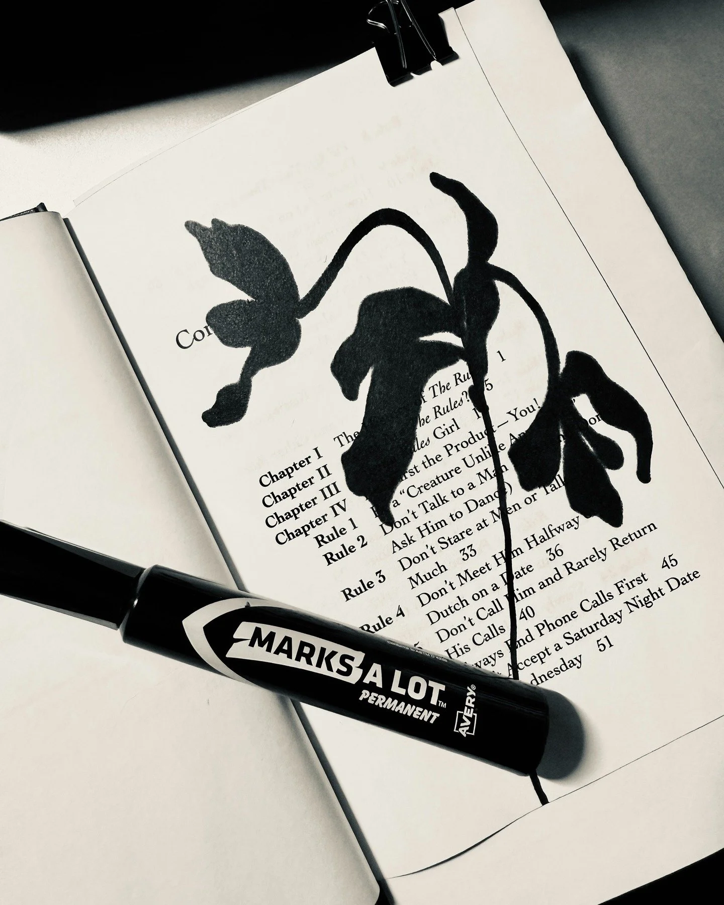 Bringing back a favorite practice - morning marker drawings. 

I use a book as a sketchbook - and I love to choose a book I despise because it feels like an act of civil disobedience to mark it up with a permanent marker. Graffiti for nerdy types.

T