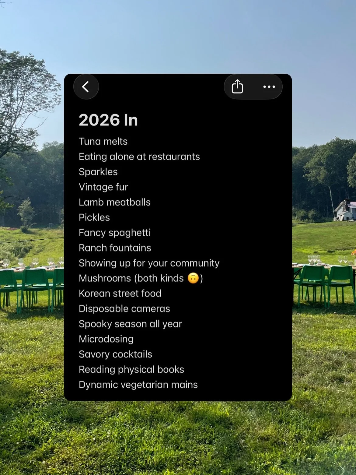 ⚡️New year, same us. ❤️🌭🍄 We were a house divided on a few hot topics&mdash;y&rsquo;all got any thoughts on slide three? 🍸🐔

#2026trends #inandout #adventuredinner #vermontbyvermonters