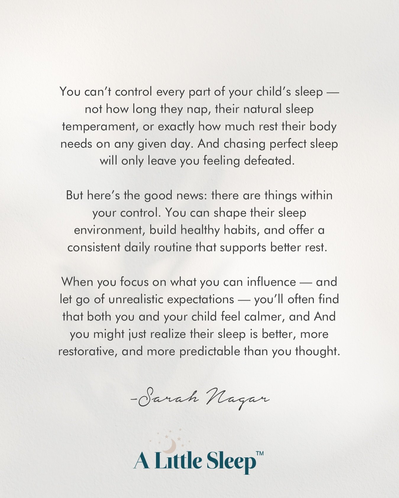 You can&rsquo;t force perfect sleep. But you can support it.
 A child&rsquo;s sleep is influenced by many factors &mdash; their biology, temperament, and natural sleep needs.
 ✅ A calm sleep environment ✅ A flexible but predictable routine ✅ Age-appr