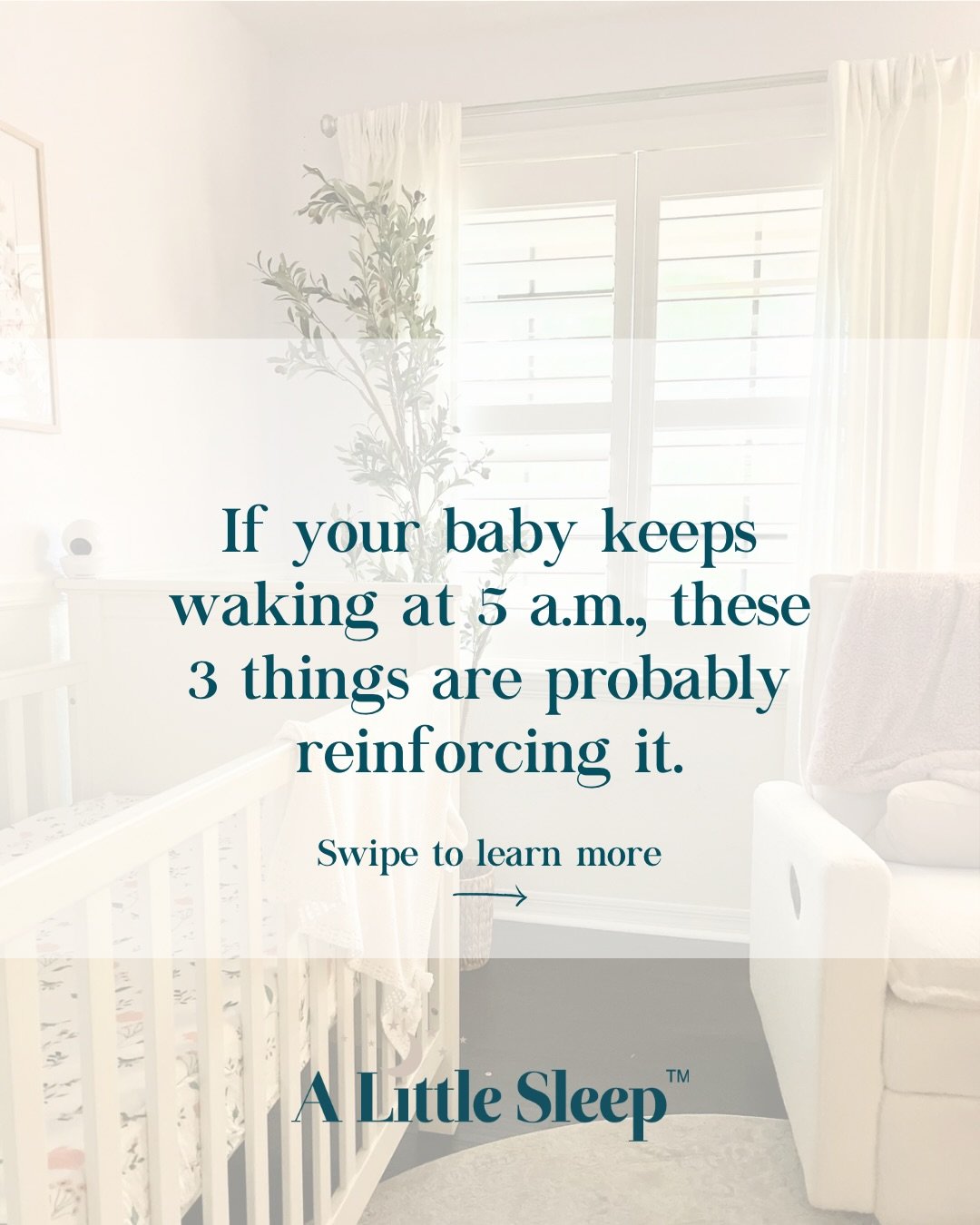 If your baby keeps waking at 5 a.m., it&rsquo;s not just &ldquo;their natural schedule.&rdquo; 😴 
 🤍There are usually 3 things happening that are reinforcing it. 
🤍Once you spot them and make small adjustments, early mornings can shift.
 🤍Save th