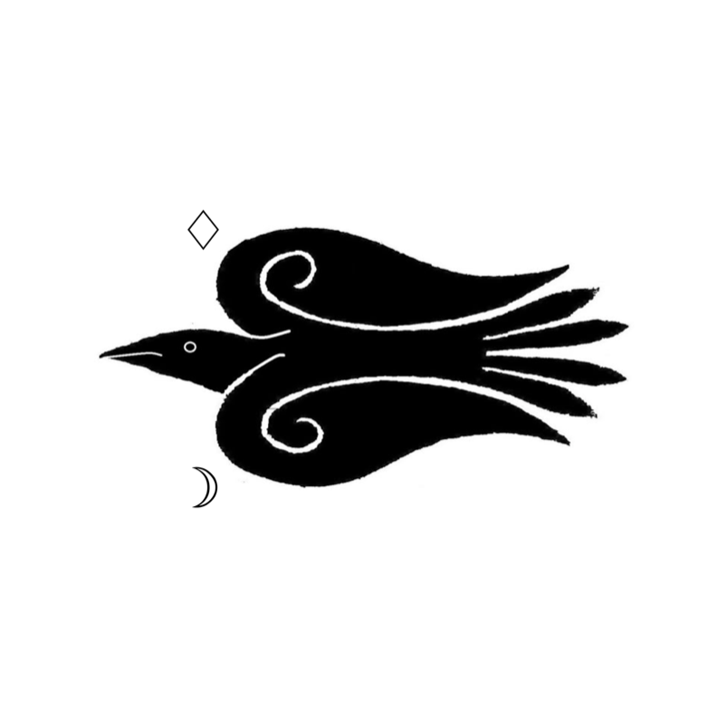 Schwarz weiße einfache Illustration eines Vogel im Flug zwischen zwei Symbolen