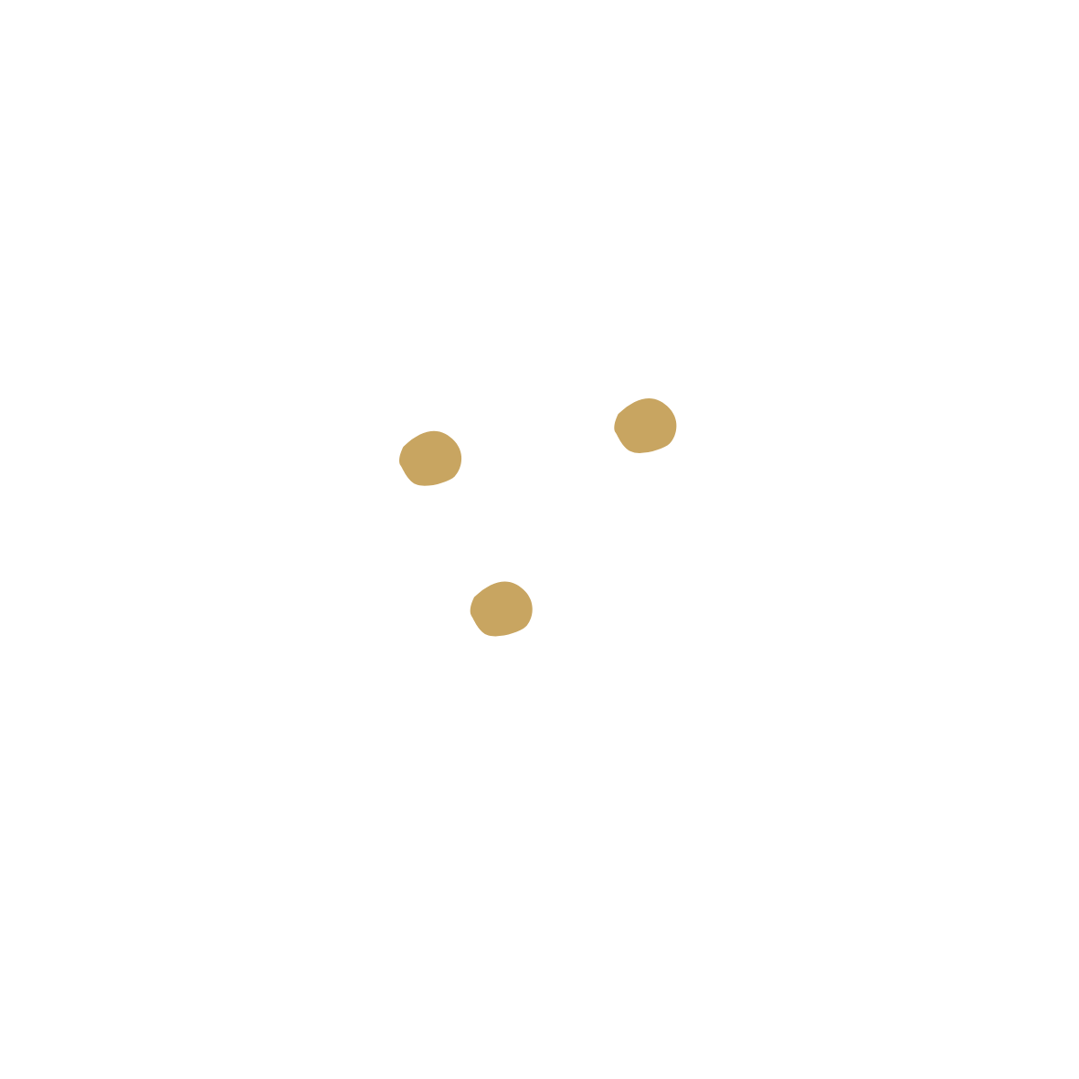 Drei kleine goldfarbene Punkte auf weißem Hintergrund.