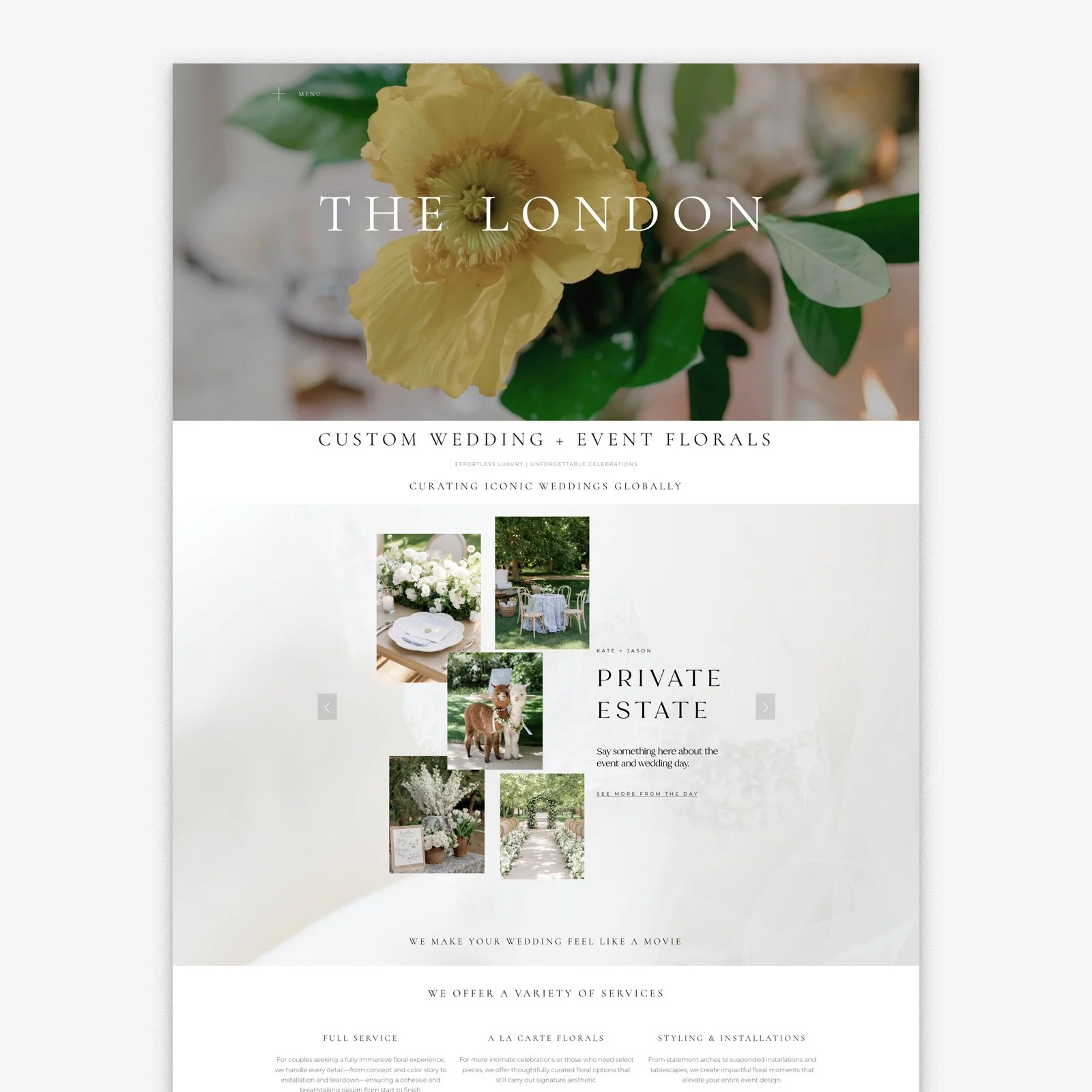 4 OF MY CUSTOM WEBSITE TEMPLATES SHOWCASED FOR A WEDDING AND EVENT FLORIST