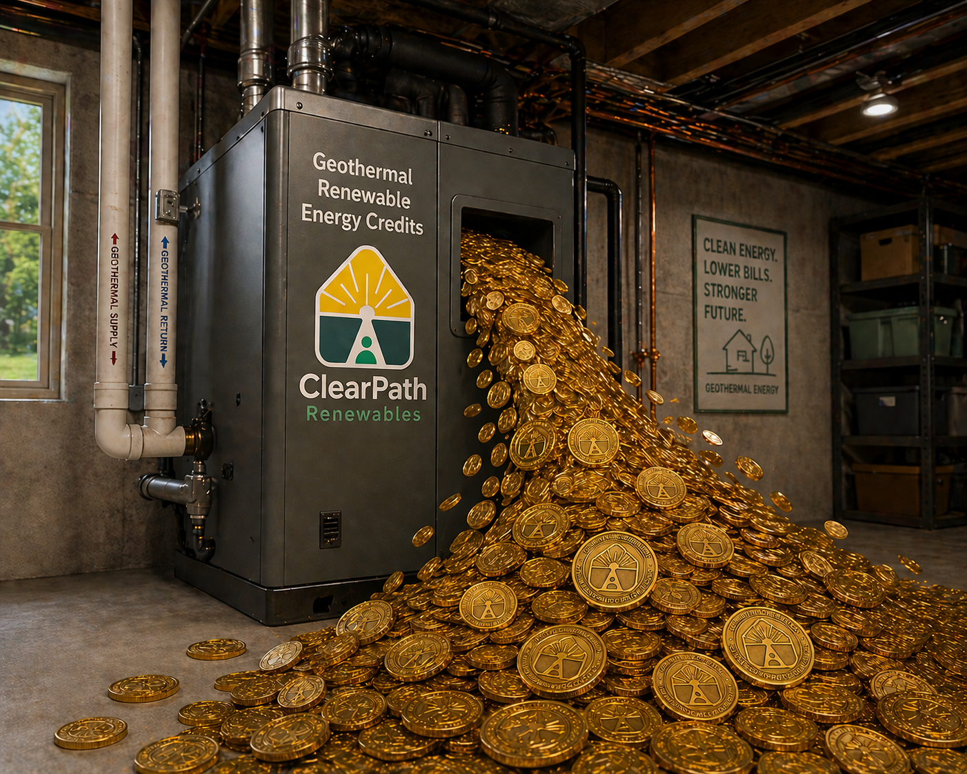 AI Generated - Geothermal System spitting out ClearPath Renewables Coins