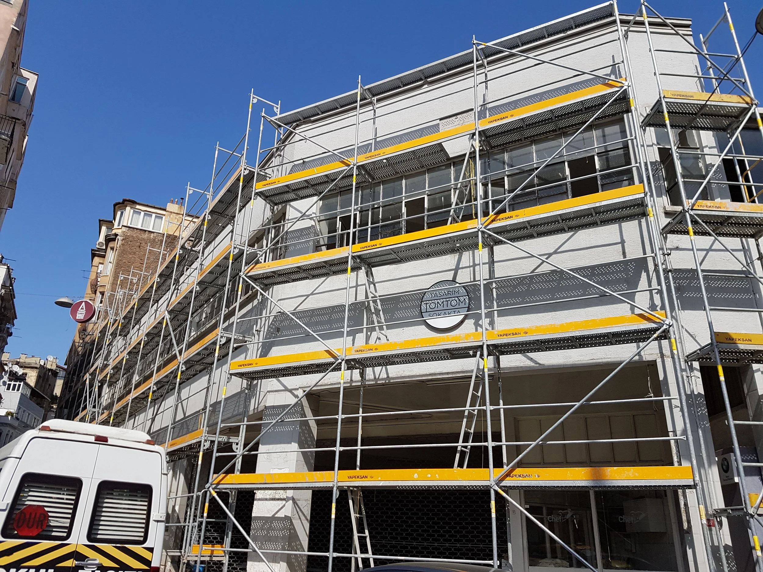 Scaffolding installed, ready for fresh paint