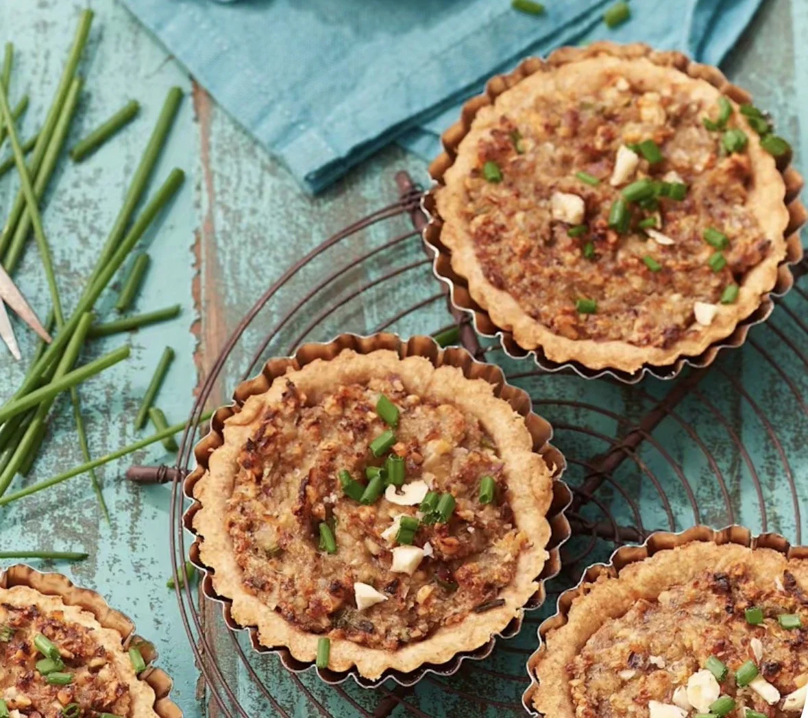 Tartelettes aux noisettes, pleurotes et shiitake
