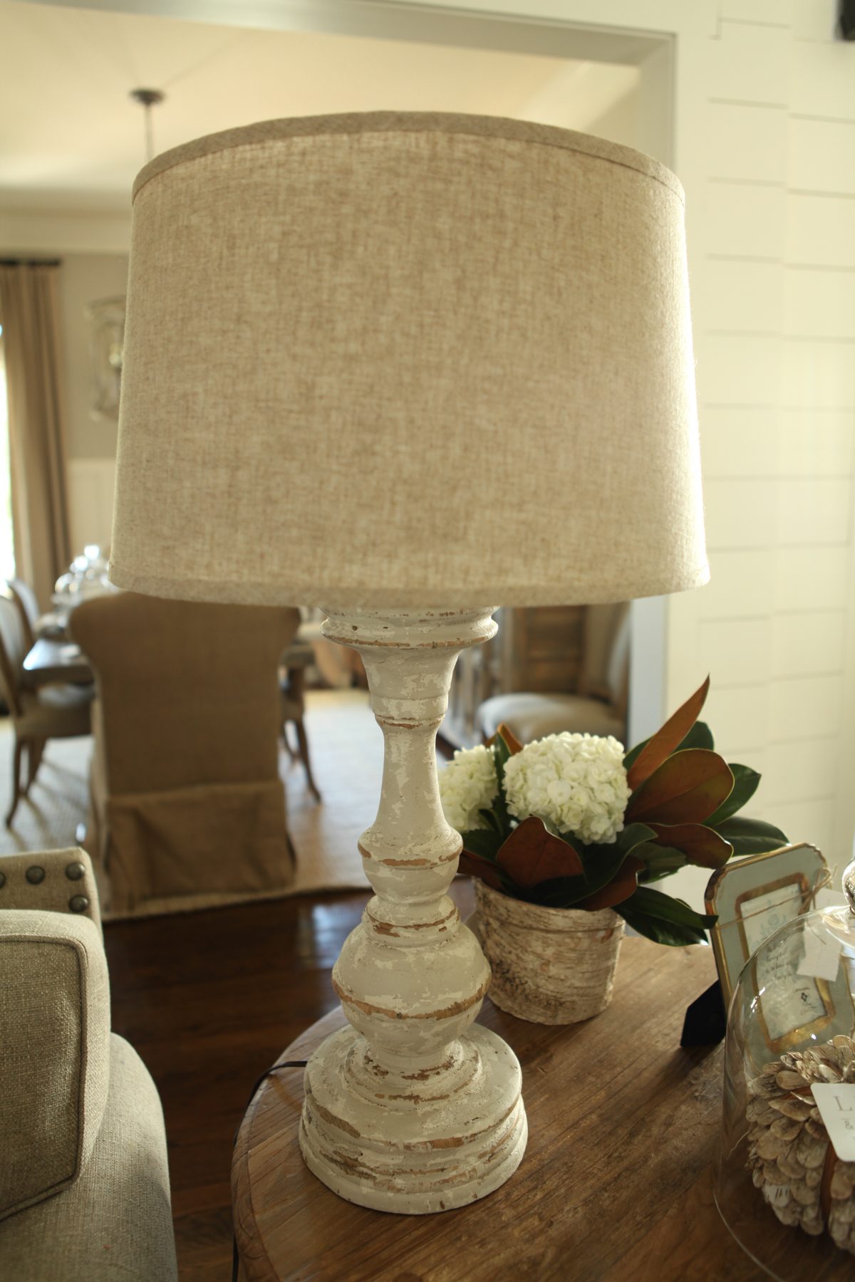Wood Table Lamp with Linen Shade 